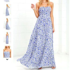 NWT Lulu's Blue Floral Maxi Dress - Small